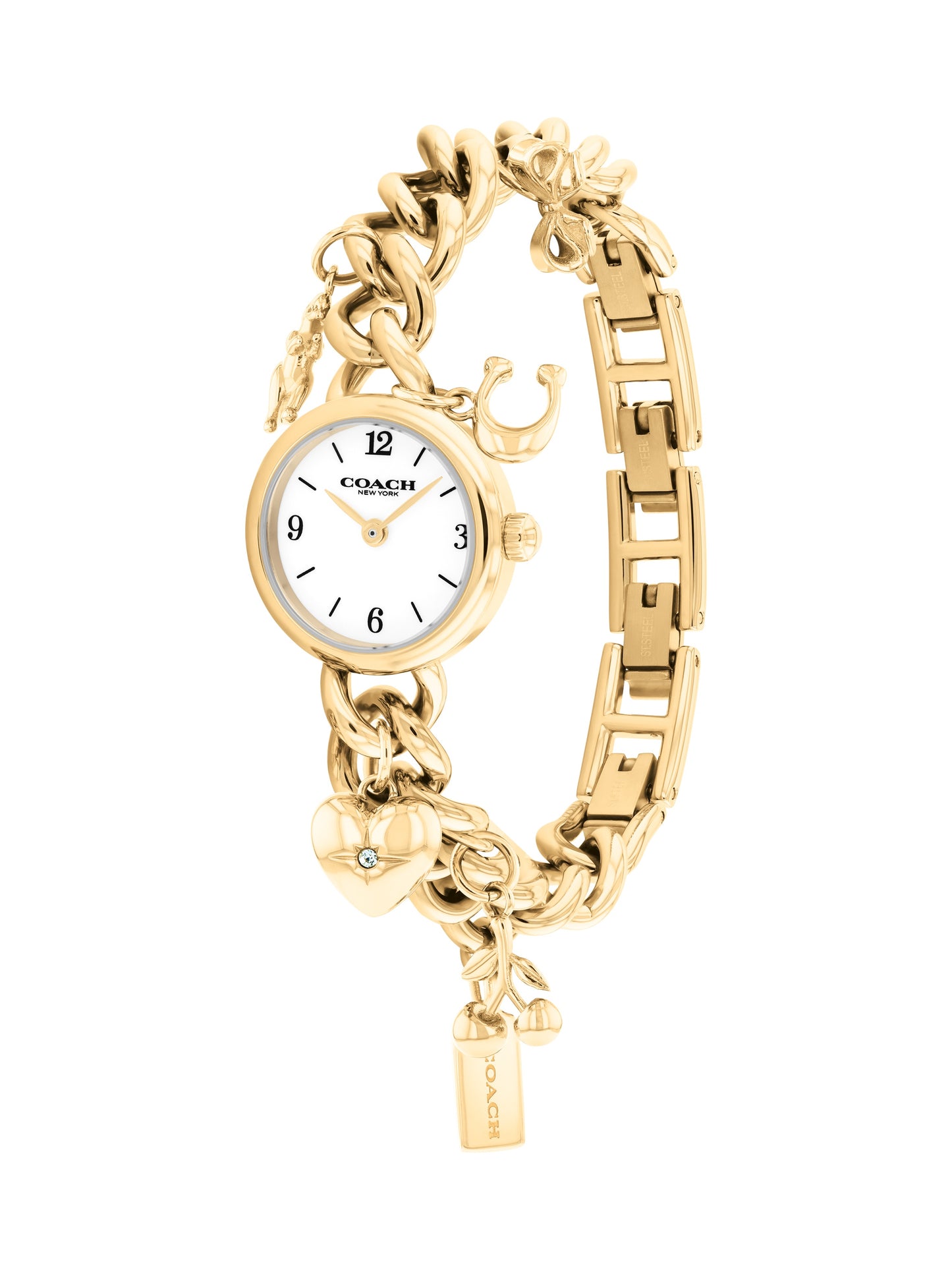 COACH Ladies Iris Gold Plated Charm Bracelet Watch 14504648