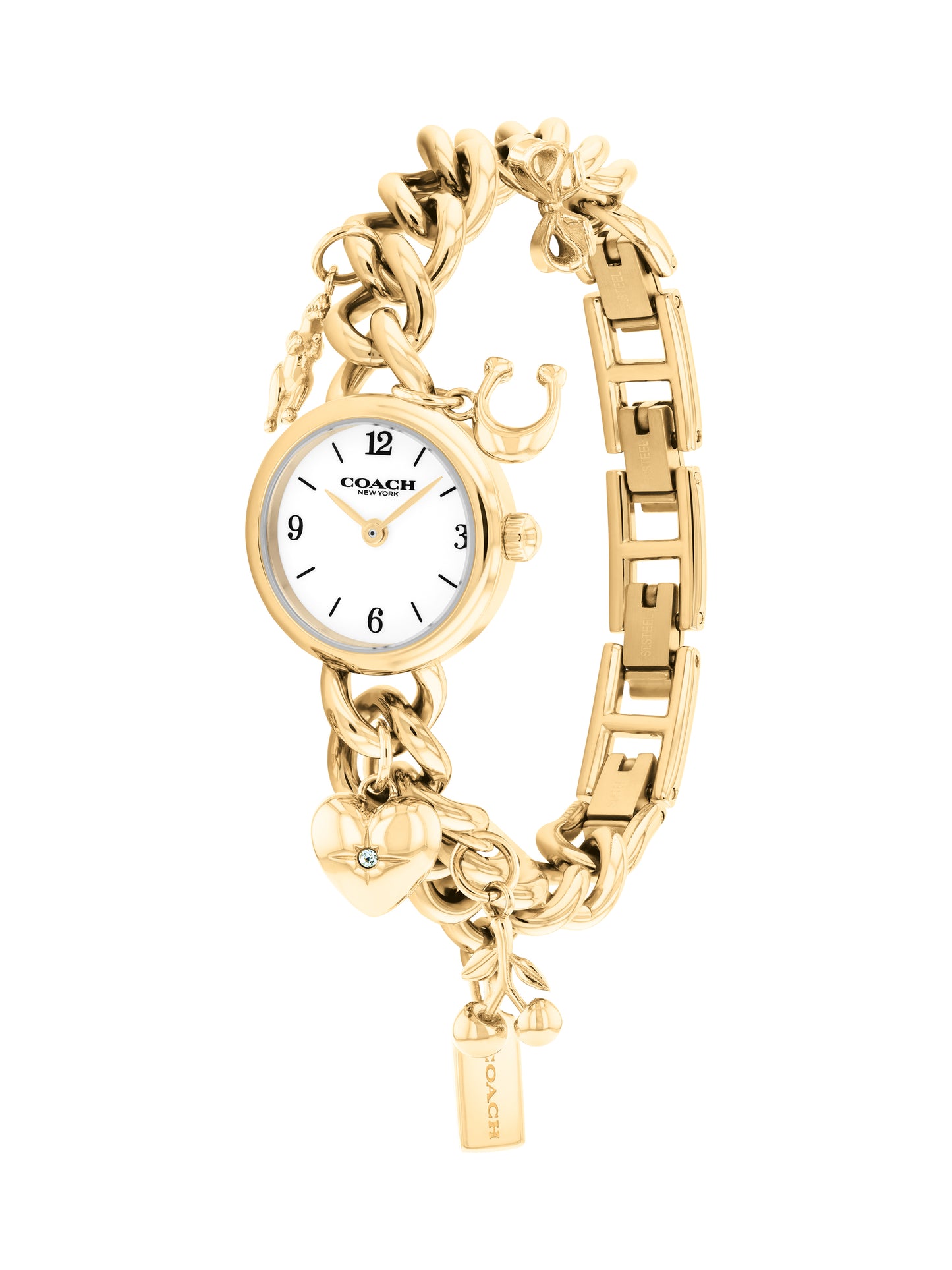 COACH Ladies Iris Gold Plated Charm Bracelet Watch 14504648