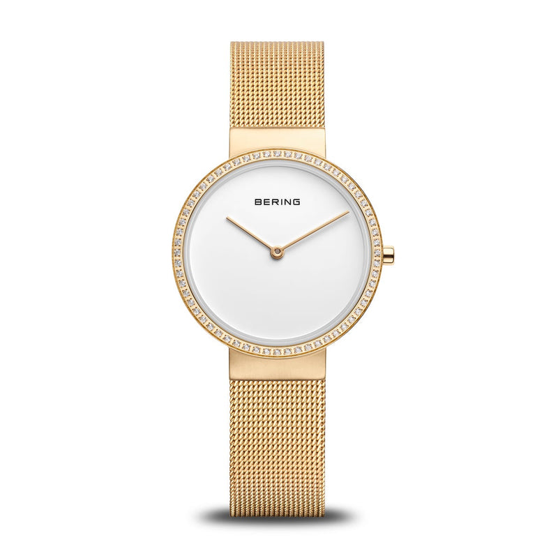 Bering gold tone polished/brushed watch with CZ bezel 14531-330