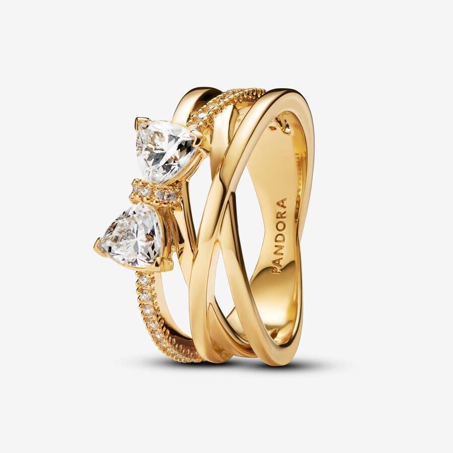PANDORA Sparkling Bow & Crossover Ring 163511C01