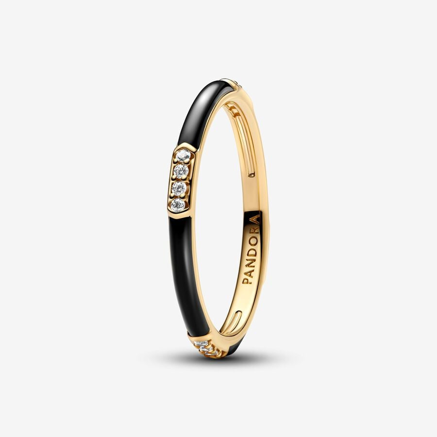 PANDORA Gold Plated Ring with Black enamel 163686C01