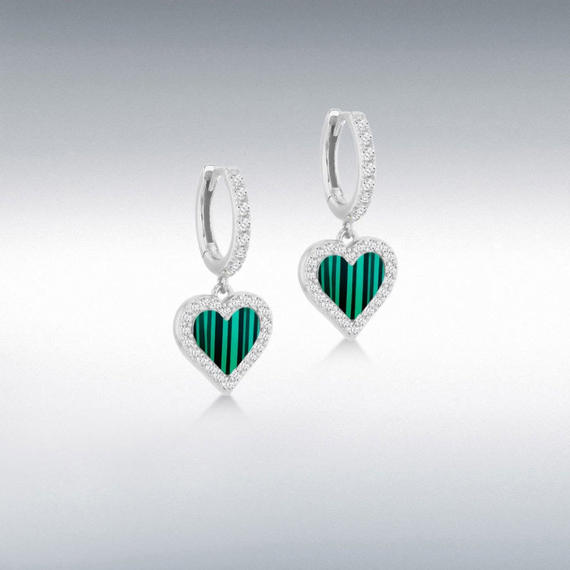 Sterling Silver Malachite Heart Earrings