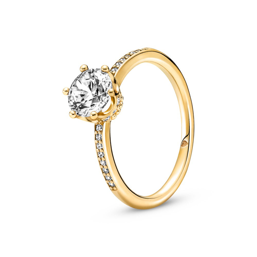 PANDORA Crown 14k Gold Plated Ring with Clear CZ 168289C01
