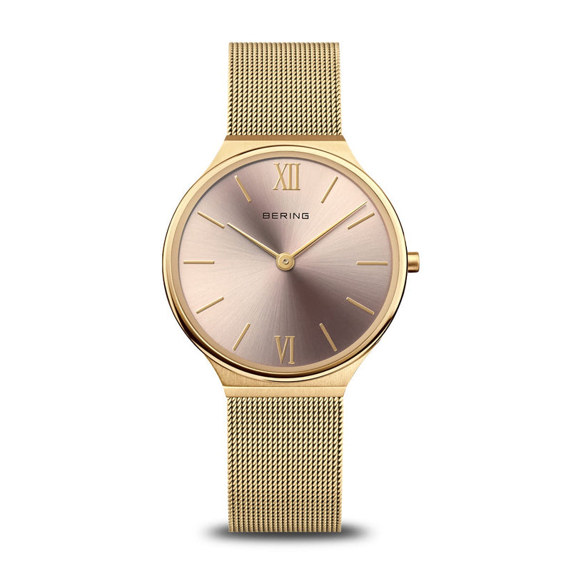 Bering Ladies Ultra Slim S/S Gold Watch with Rose Gold Dial 18434-336