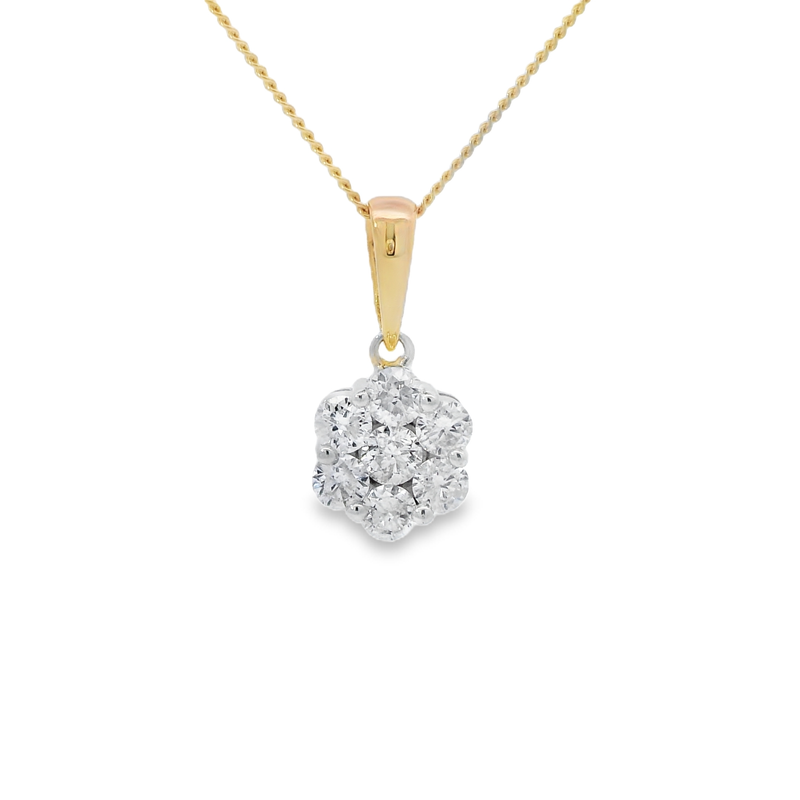 18ct Gold Diamond 1.00ct Cluster Pendant