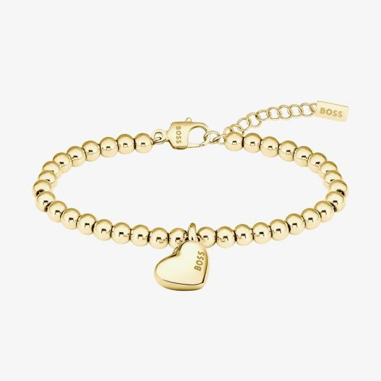 Boss Gold Tone Beaded Bracelet with Heart Charm 1580643