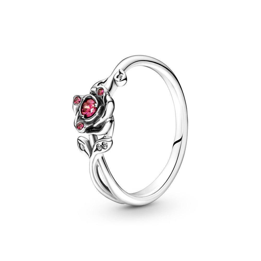 PANDORA Disney Beauty & The Beast Red Rose Silver Ring 190017C01