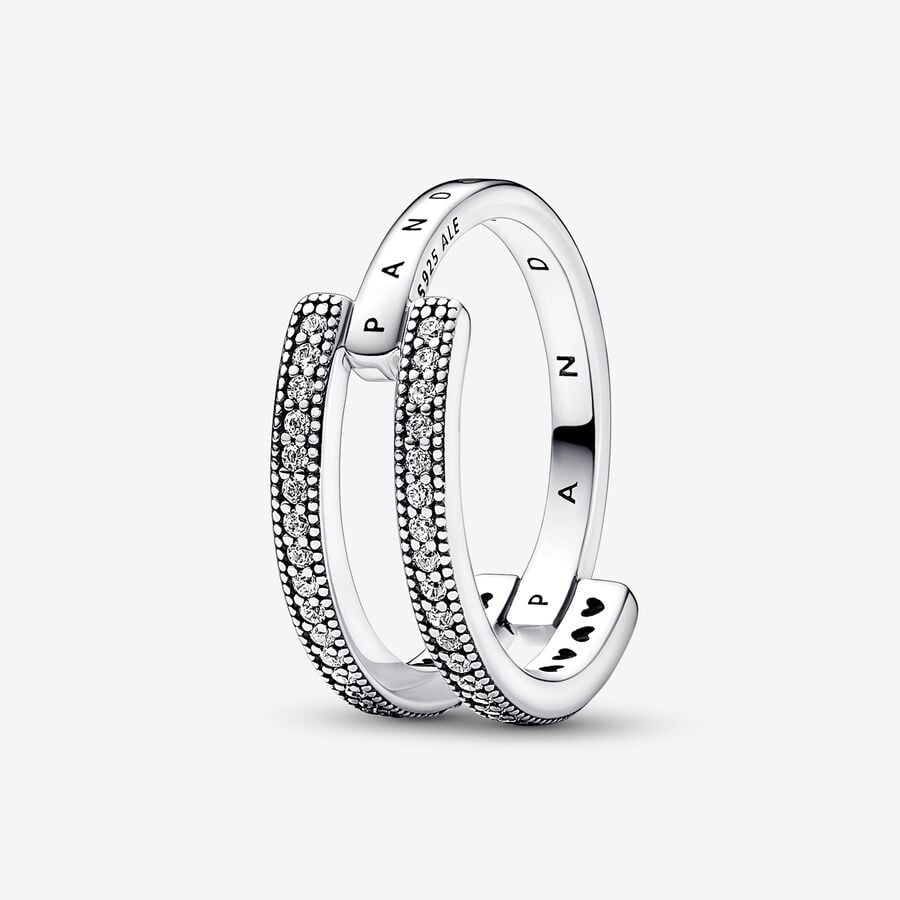 PANDORA Signature Logo & Pavé Double Band Ring 192779C01