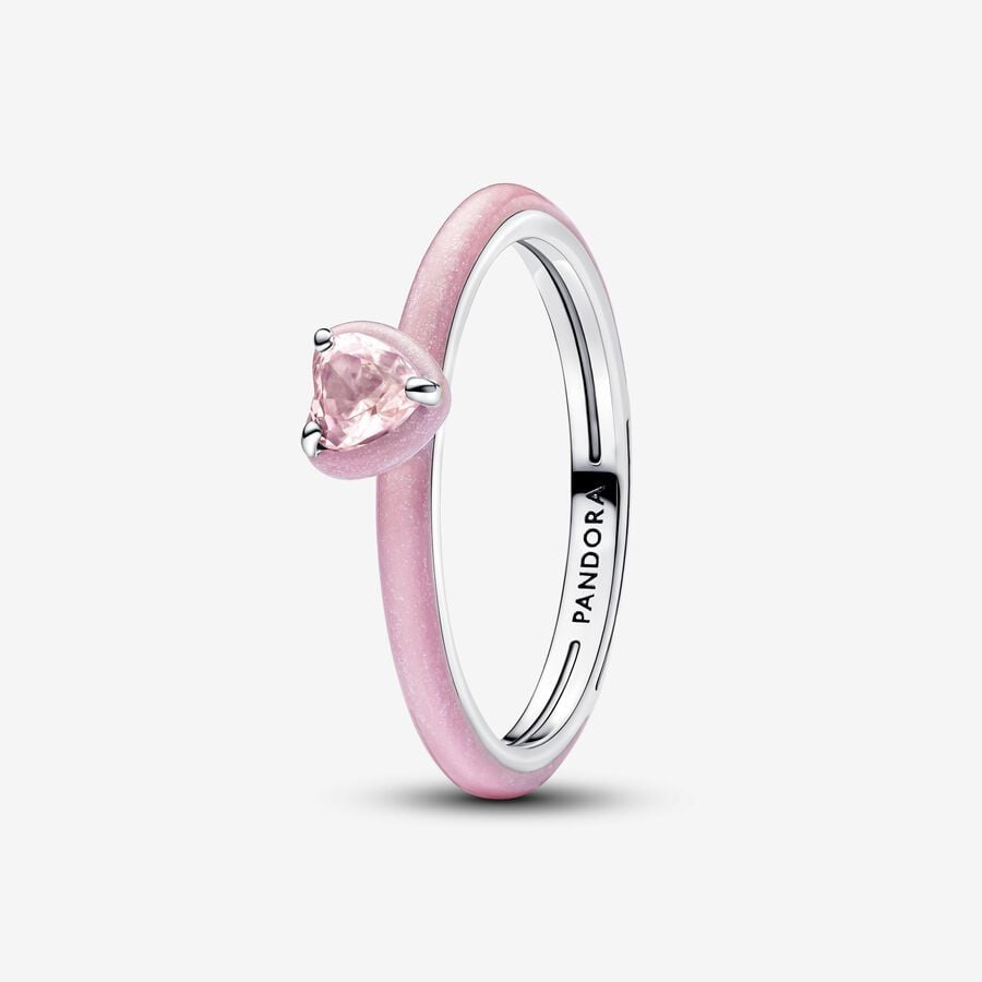 PANDORA Silver Ring with Orchid Pink Crystal And glittery pink enamel 193088C02