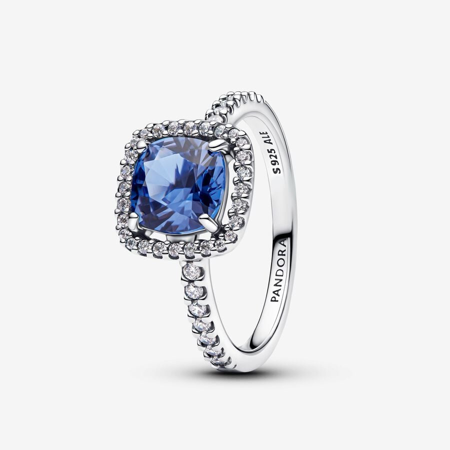 PANDORA Sparkling Square Blue Halo Statement Ring 193550C01