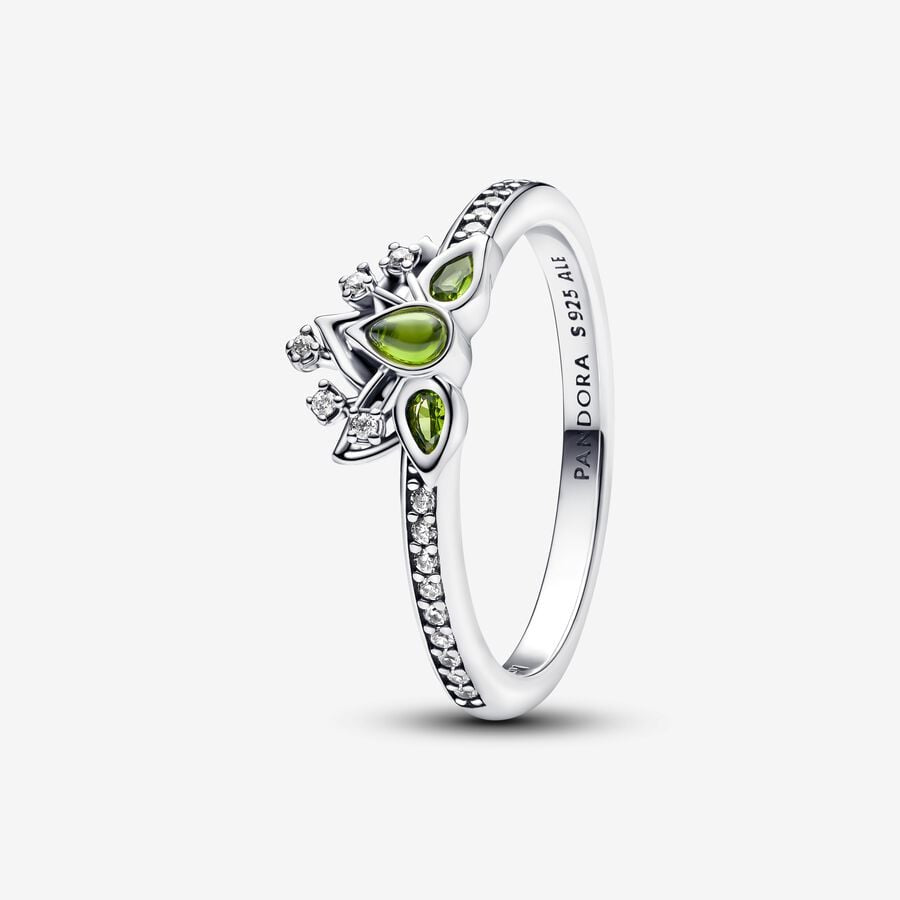 PANDORA Silver Disney Tiana Ring with Green Crystal 193653C01