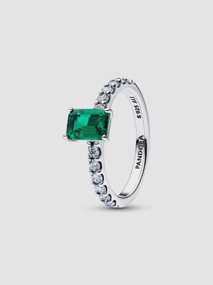 PANDORA Rectangular Sparkling Green Halo Ring Sterling silver 194506C01