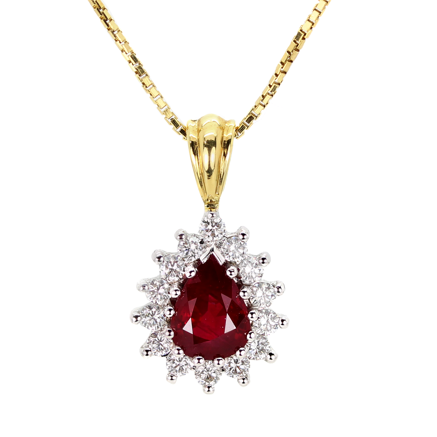 18ct Ruby & Diamond Cluster Pendant - Teardrop