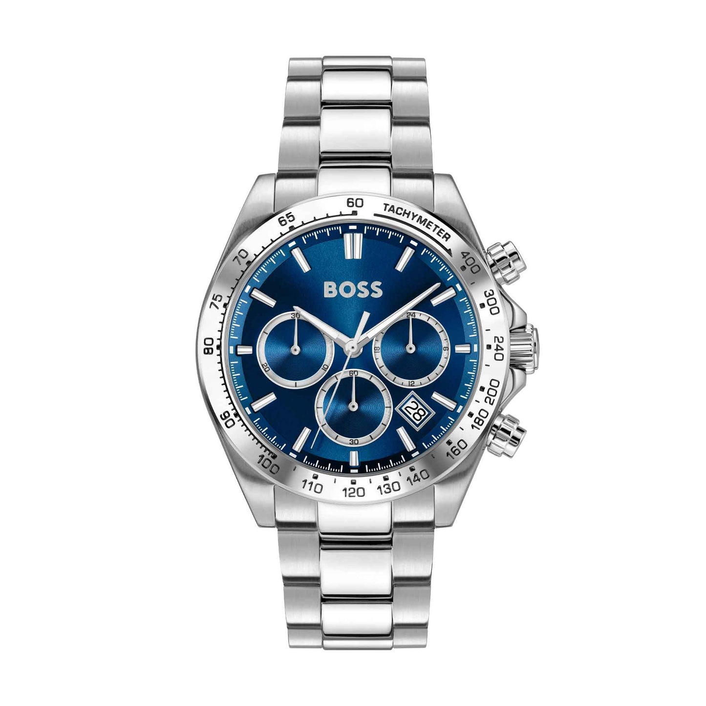 BOSS Mens Hero 2.0 Silver Tone Blue Chronograph Watch 1514315