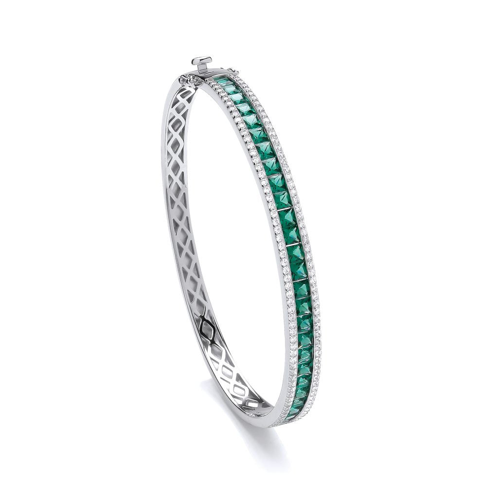 Silver Emerald Green CZ Bangle 20005E