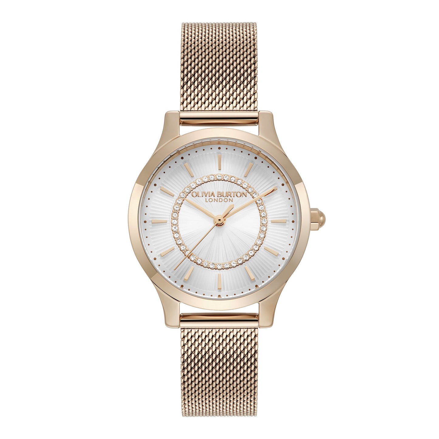 Olivia Burton 30mm Wonderlust White & Rose Gold Mesh Watch 24000213