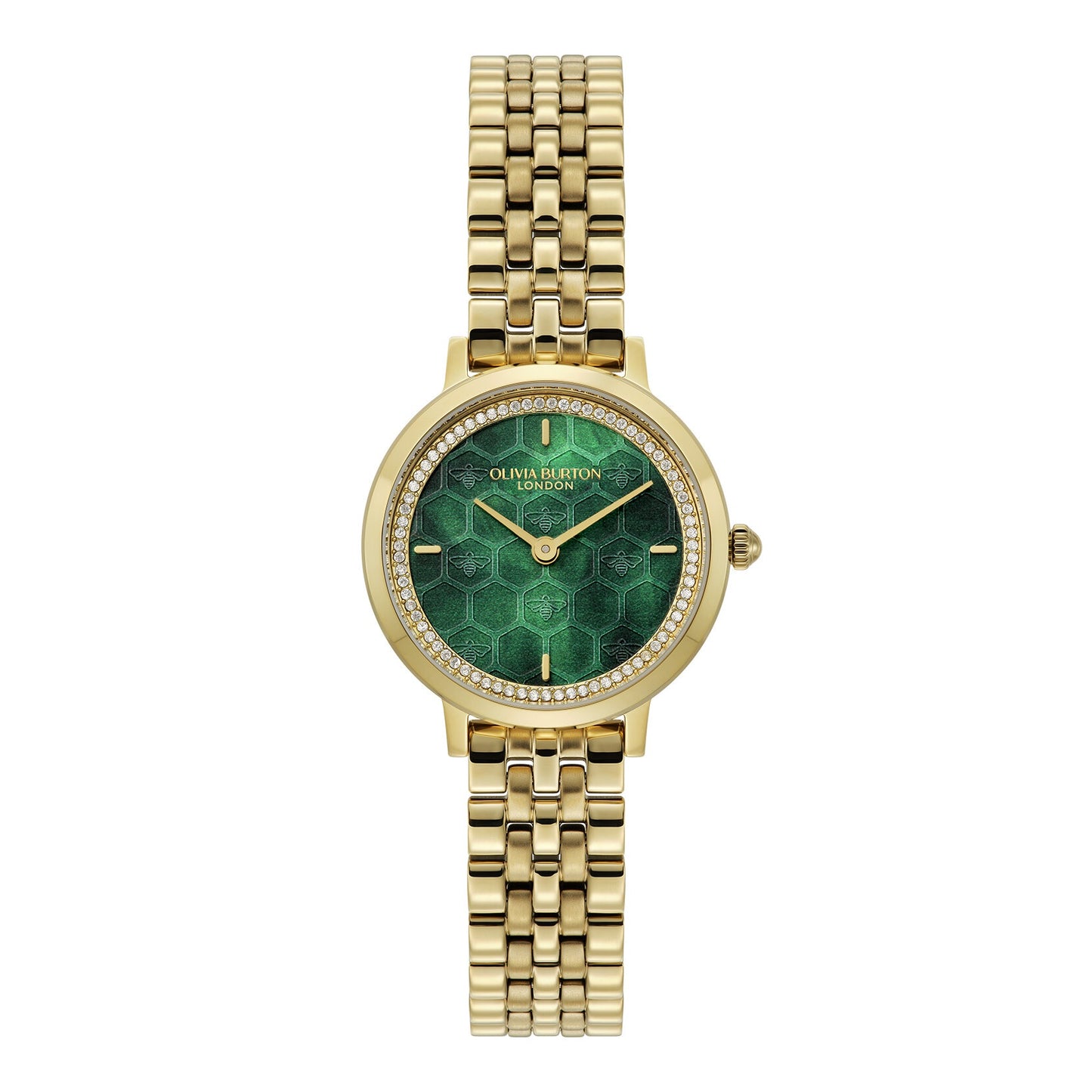 Olivia Burton 28mm Honeycomb Ultra Slim Forest Green & Gold Bracelet Watch 24000266