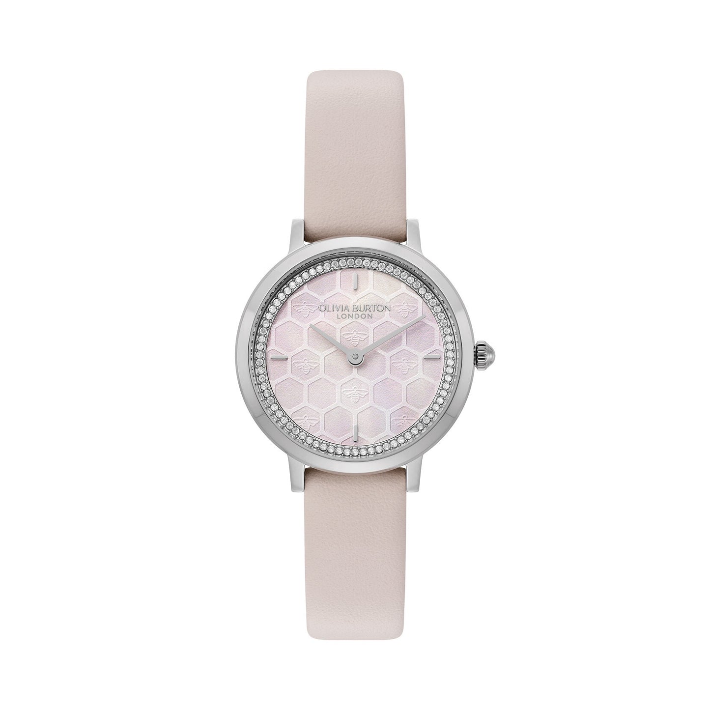Olivia Burton 28mm Honeycomb Ultra Slim Silver & Primrose Leather Strap Watch 24000270