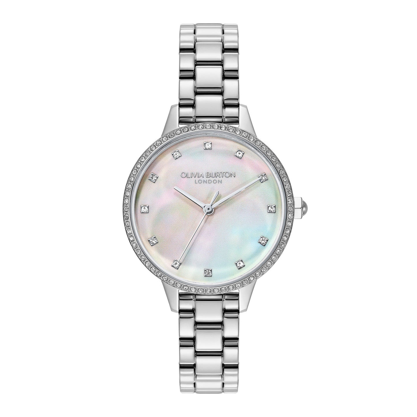 Olivia Burton 34mm Captivate Mother of Pearl & Silver Bracelet Watch 24000346