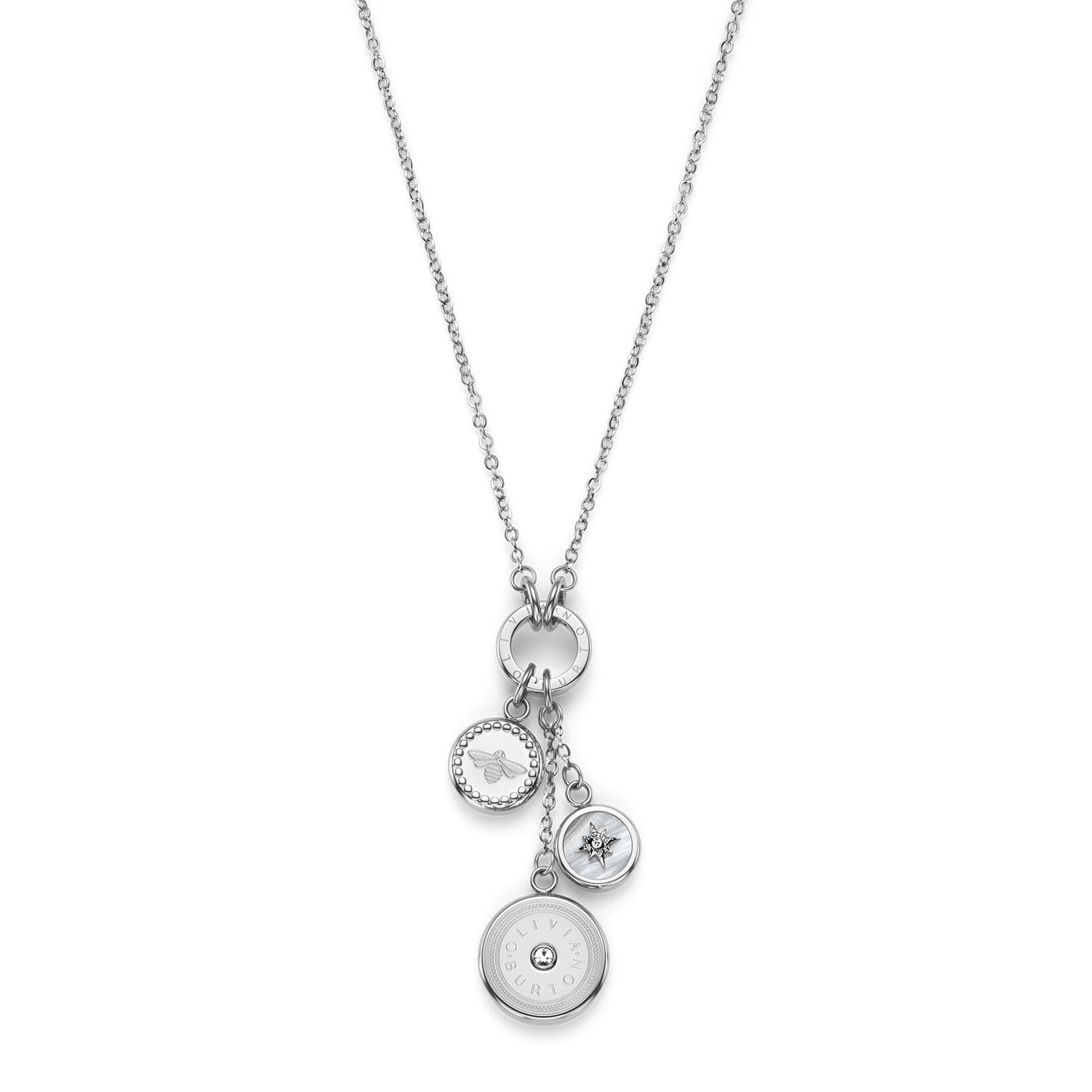 Olivia Burton Bee and North Star Silver Tone Charm Necklace 24100330