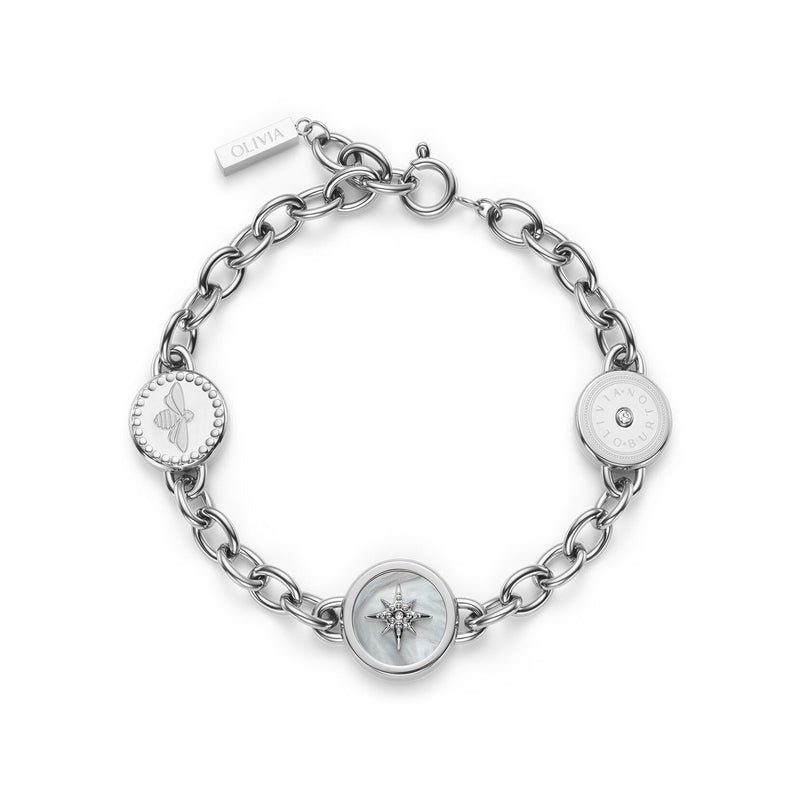 Olivia Burton Bee and North Star Silver Tone Charm Bracelet 24100333