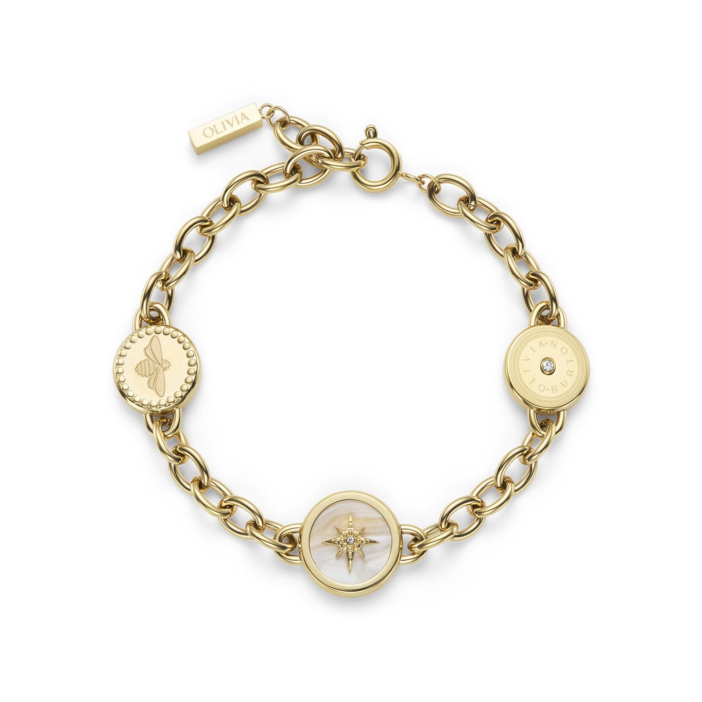 OIivia Burton Bee and North Star Gold Plated Charm Bracelet 24100334