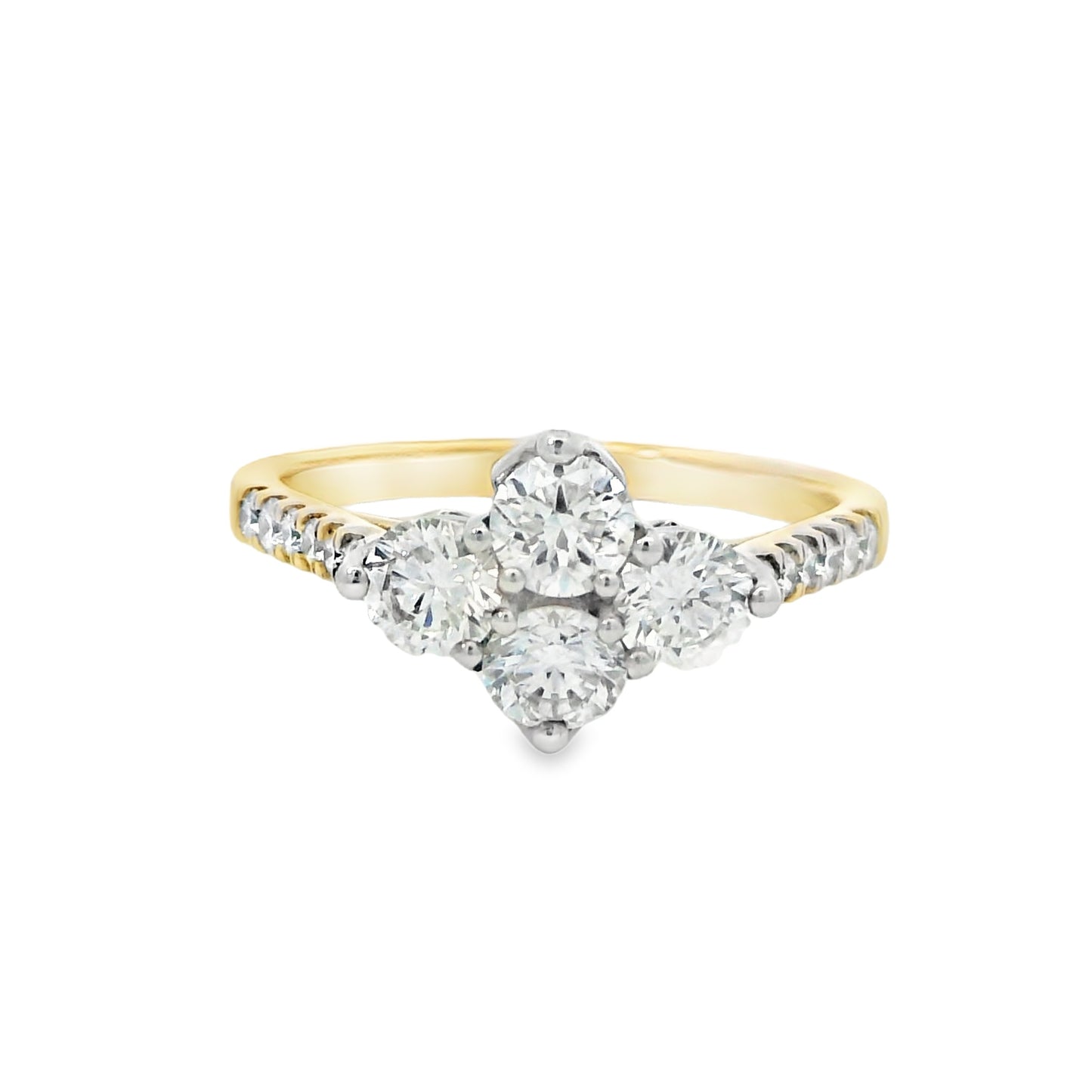 18ct Gold Four Stone Diamond Ring with Diamond Shoulders - 1.22ct