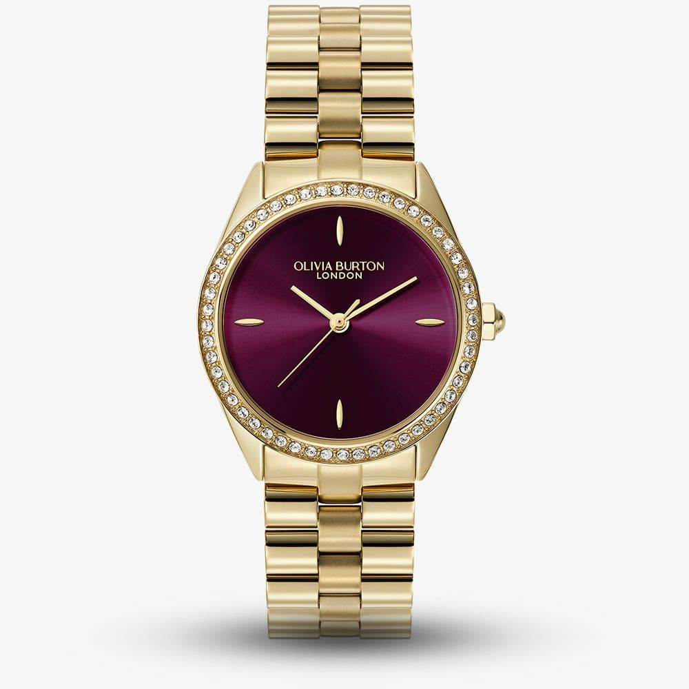 Olivia Burton Gold Tone Stone Set Purple Dial Watch 24000272