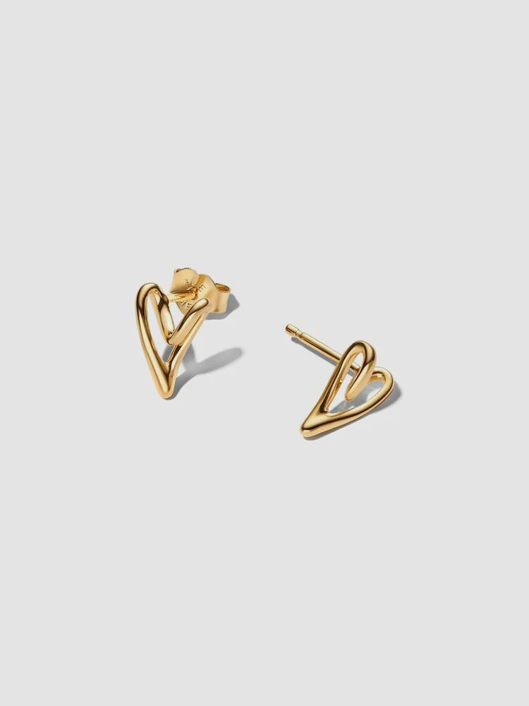 PANDORA Organically Shaped Heart Stud Earrings 14k gold plating 264393C00