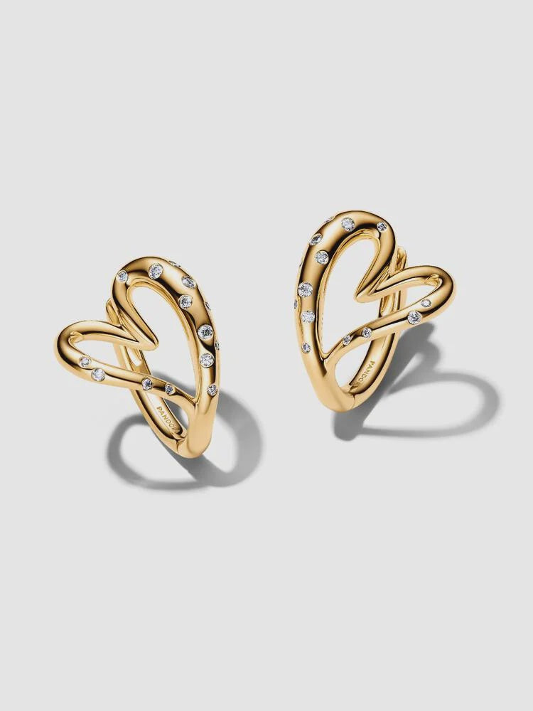 PANDORA Organically Shaped Stone-Set Heart Hoop Earrings 264664C01