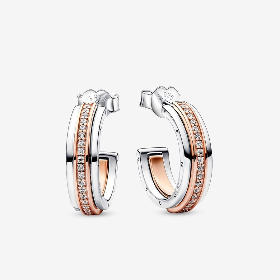 PANDORA Signature Two-tone Logo & Pavé Hoop Earrings 282737C01