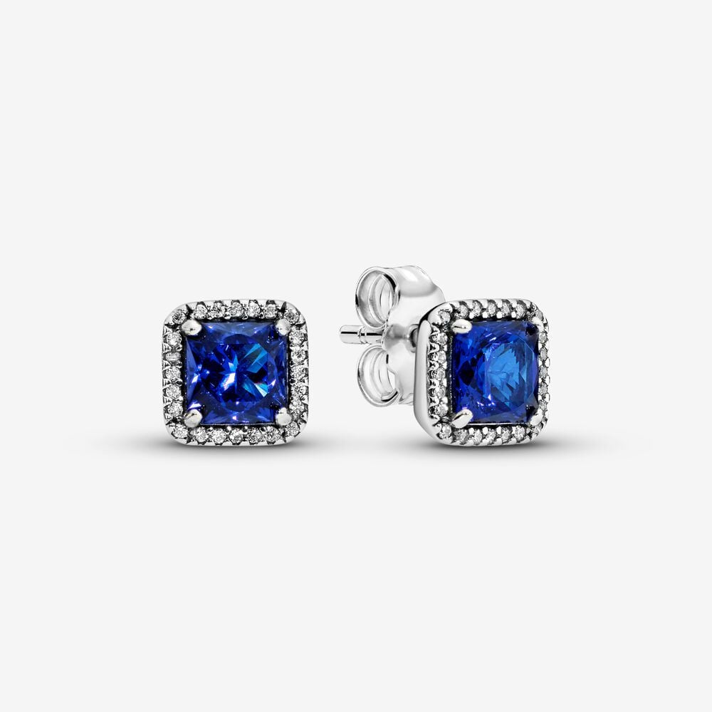PANDORA Blue Square Sparkle Halo Stud Earrings 290591NBT