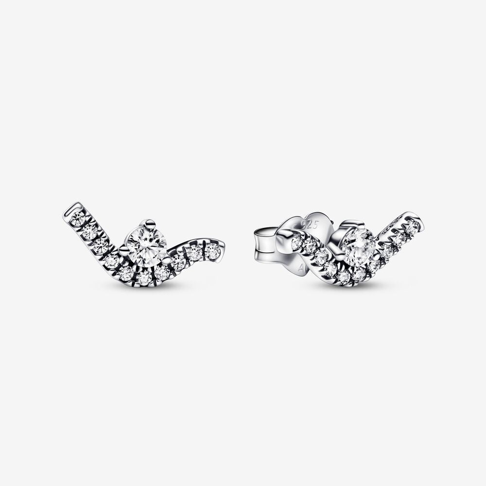 PANDORA Sparkling Wave Stud Earrings 292544C01