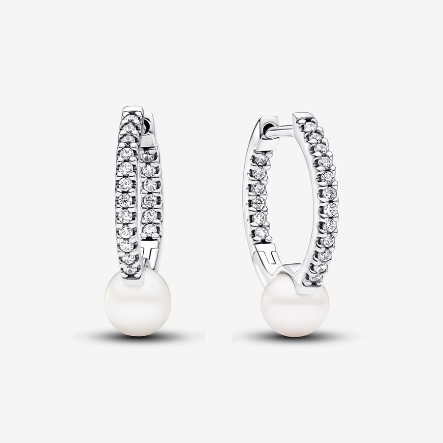 PANDORA Treated Freshwater Cultured Pearl & Pavé Hoop Earrings 293171C01