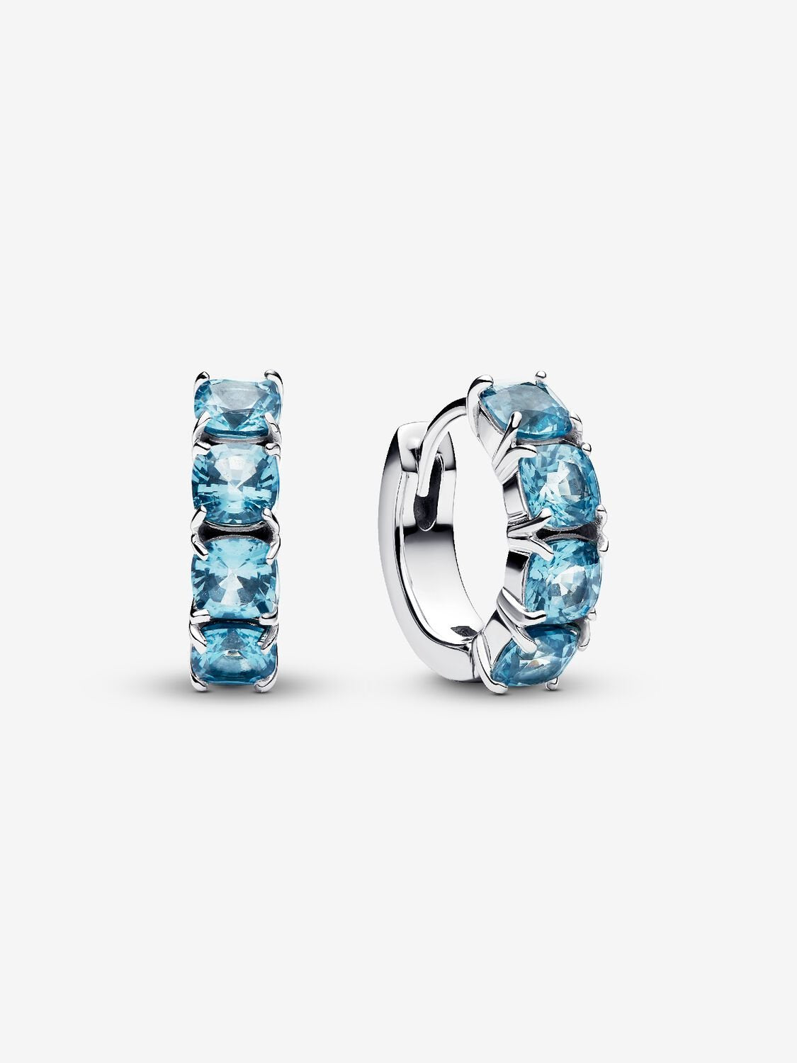 PANDORA Silver Hoop Earrings with Aqua Blue Crystal 293851C01