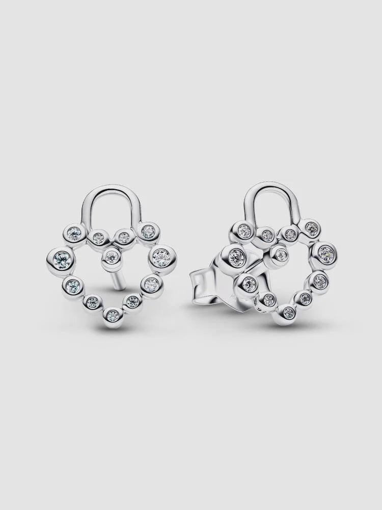 PANDORA Sparkling Heart Padlock Stud Earrings Sterling silver 294419C01