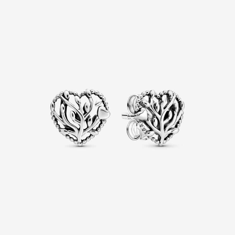 PANDORA Family Tree Heart Stud Earrings 297085