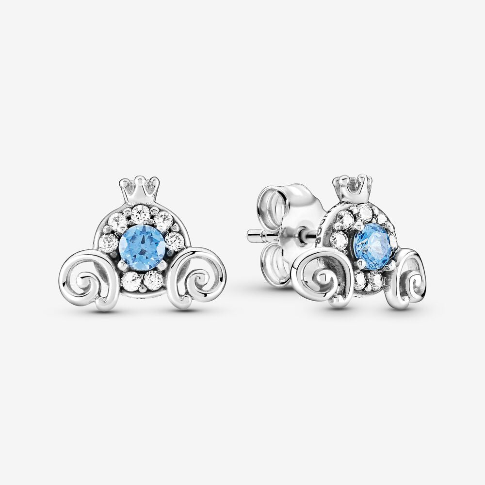 PANDORA Disney Cinderella Pumpkin Silver Stud earrings Clear and Blue Crystal 299193C01