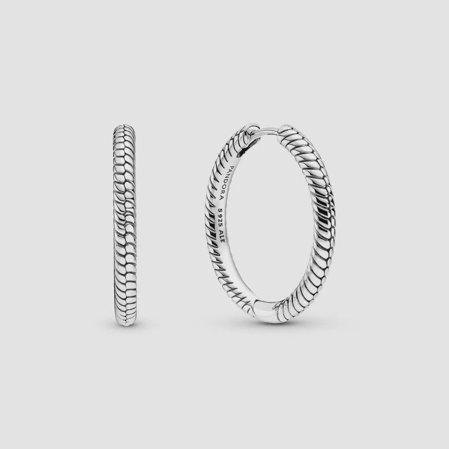 PANDORA Snake Chain Pattern Silver Hoop Earrings 299532C00
