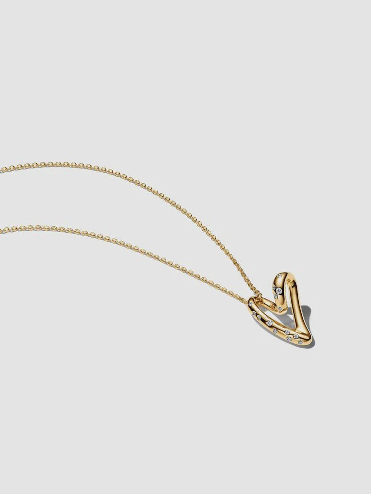 PANDORA Organically Shaped Stone-Set Heart Pendant Necklace 364669C01