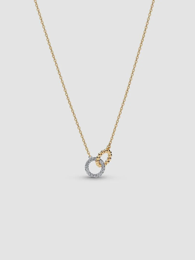 PANDORA Beads & Pavé Interlocking Circles Necklace Sterling silver, 14k gold plating 364825C01-45