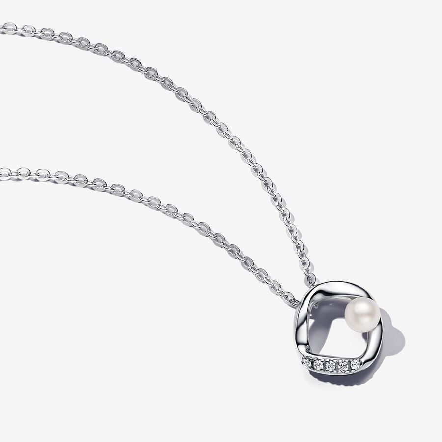 Pandora Organically Shaped Pavé Circle & Treated Freshwater Cultured Pearl Collier Necklace 393303C01-45