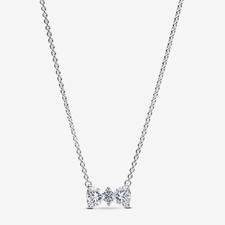 Pandora Sterling Silver CZ Bow Necklace 393509C01-45