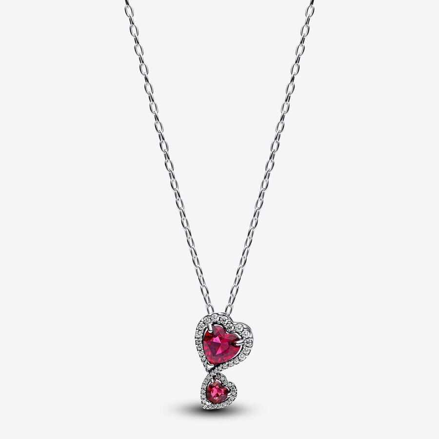 Pandora Red Halo Hearts Pendant Necklace 393658C01-60