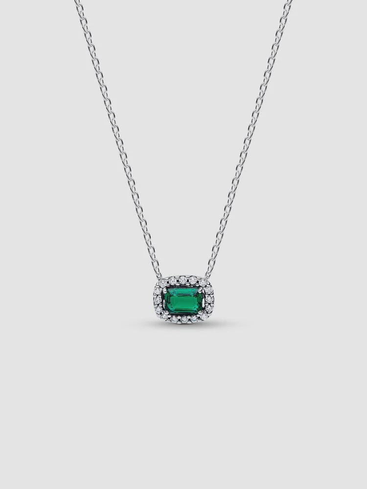 PANDORA Rectangular Sparkling Green Halo Pendant Necklace 394503C01-45