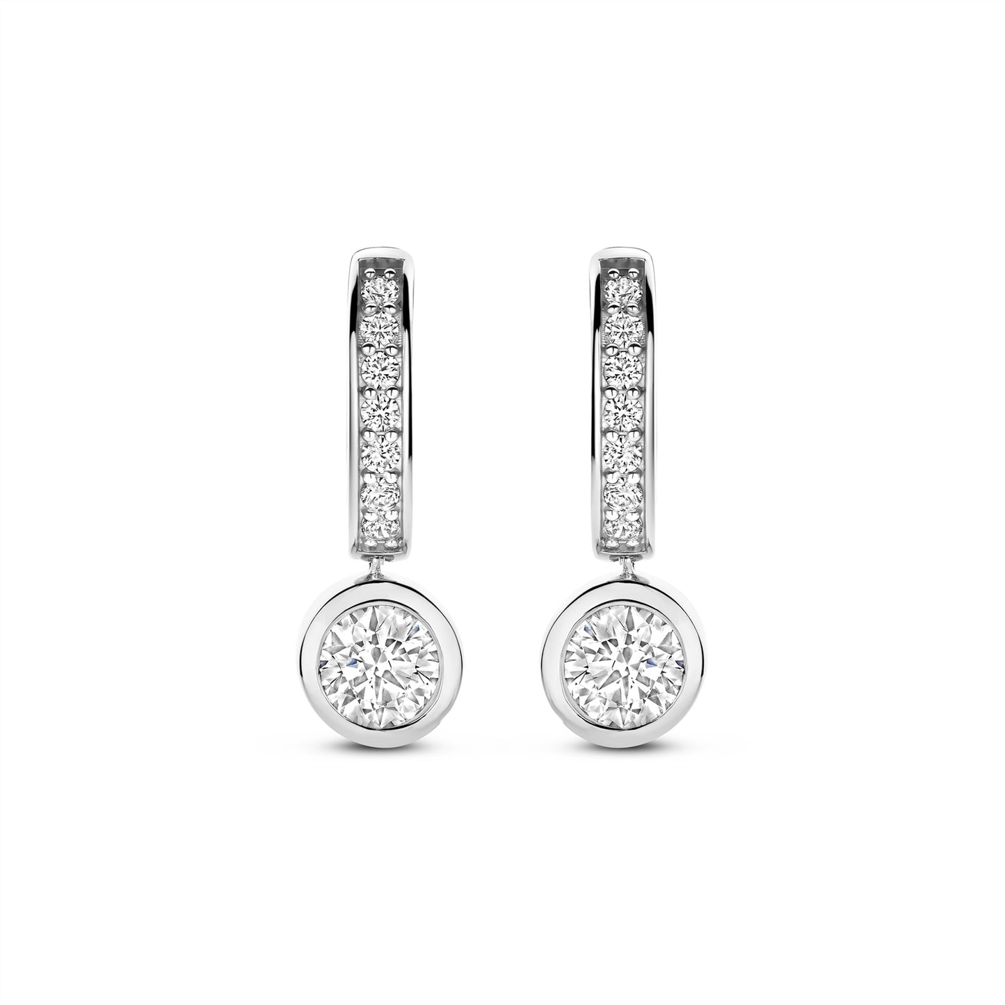 Ti Sento Silver Pave Set Hoop Earrrings with CZ Drop 78032ZI