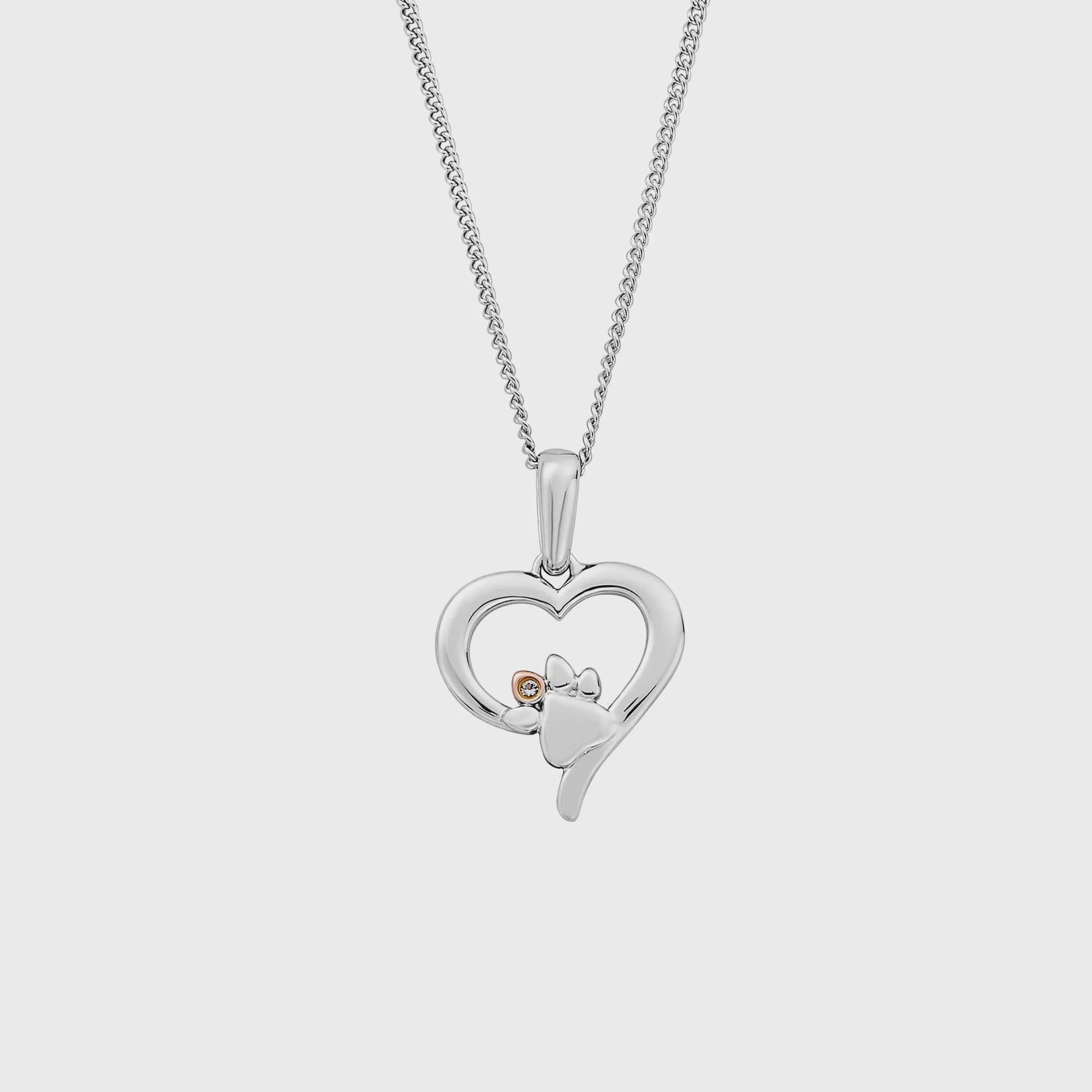 Clogau Paw Prints Sterling Silver Heart Pendant with Topaz 3SPMH769