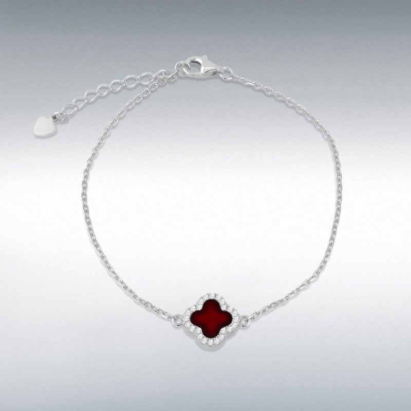 Sterling Silver Red Agate Clover Bracelet