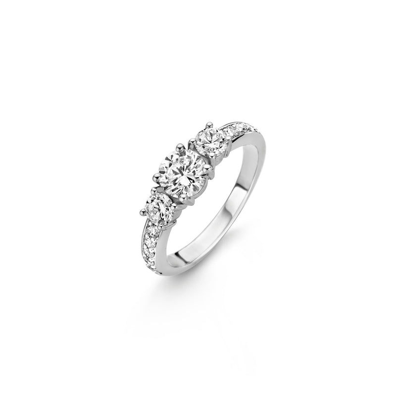 Ti Sento Silver 3 Stone ring with cz Shoulders 12044ZI