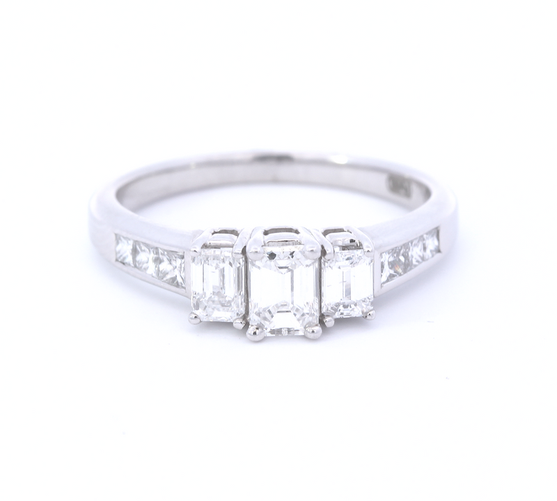 18ct White Gold Emerald Cut Trilogy Diamond Ring 1.00ct - 4213WG/100